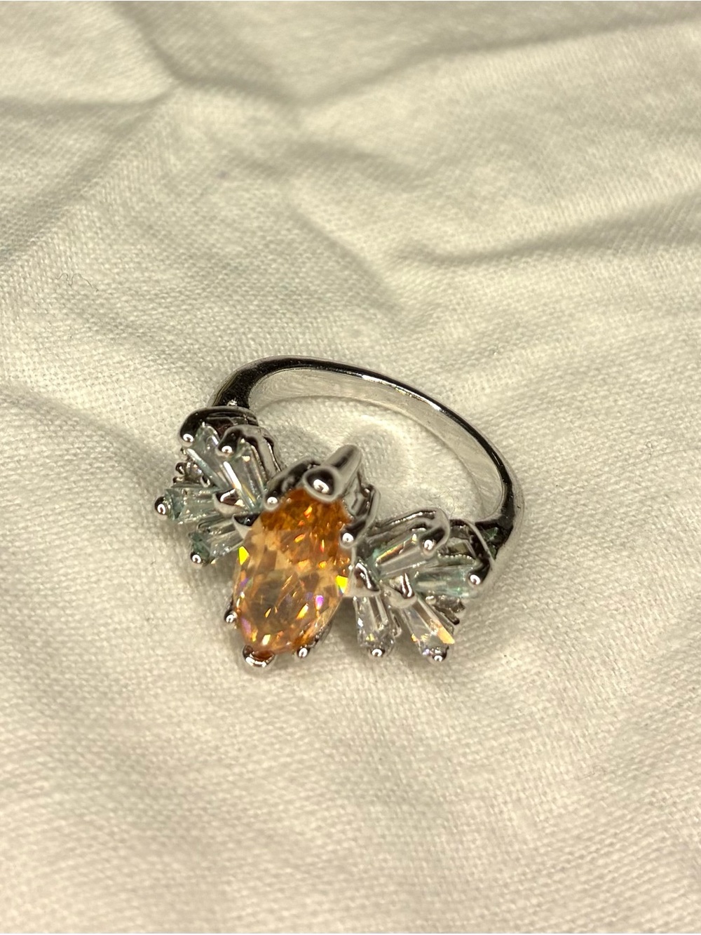 Silver Amber Marquise Ballerina Cocktail Statement Ring
